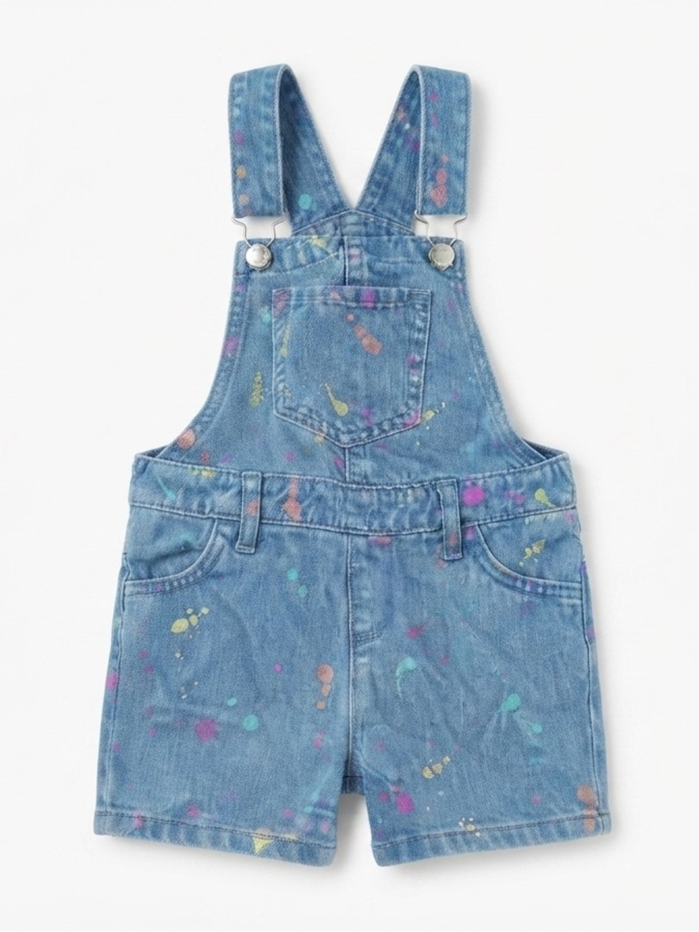 The Children's Place Blue Denim Short Overalls with Colorful Splatter